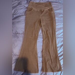 NWOT HALARA Cross Top Flare Denim in washed black— Med petite